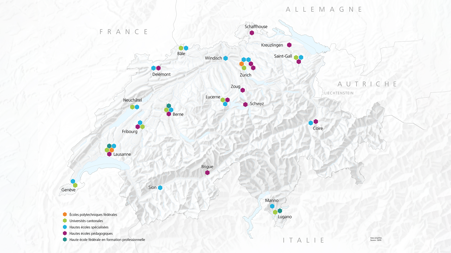 Carte des hautes écoles suisses