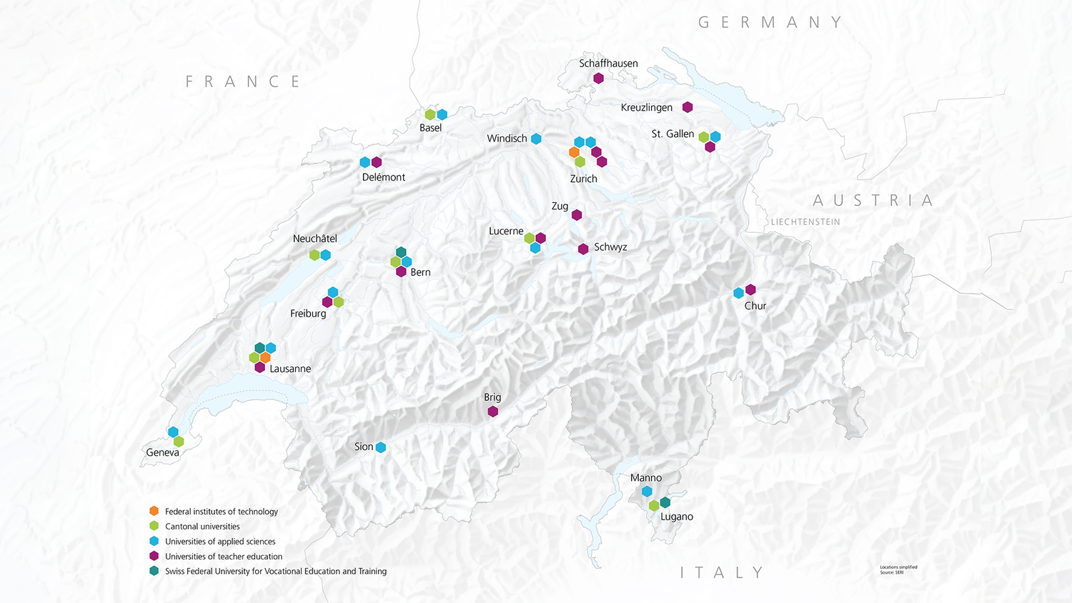 Map of Swiss higher education institutions