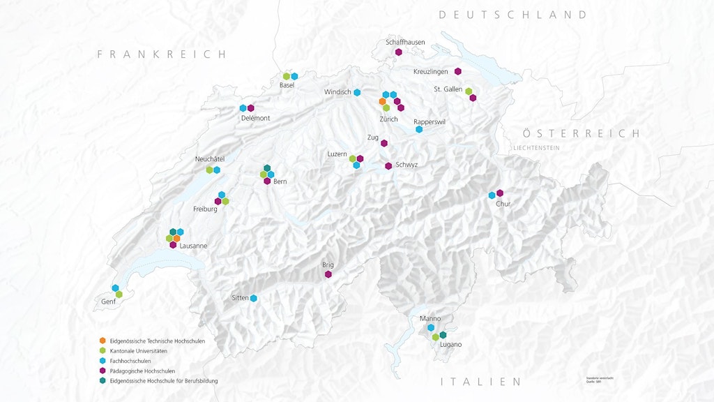 Karte der Schweizer Hochschulen