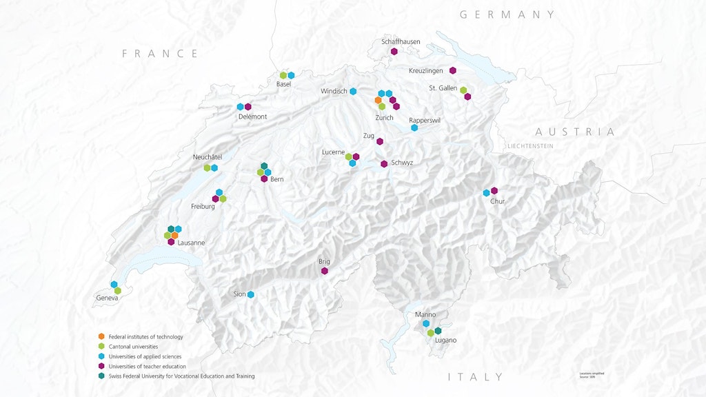 Map of Swiss higher education institutions